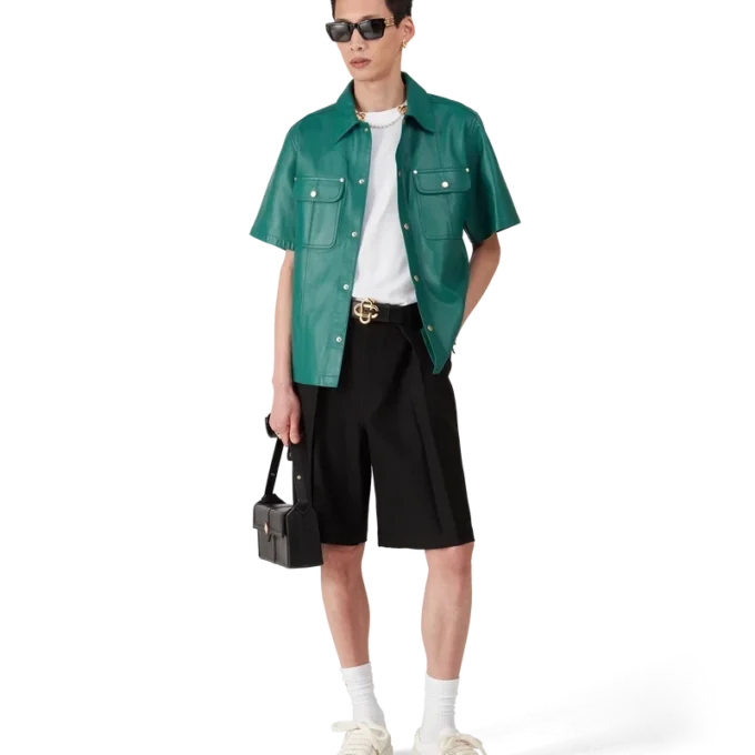 Leren overhemd met korte mouwen