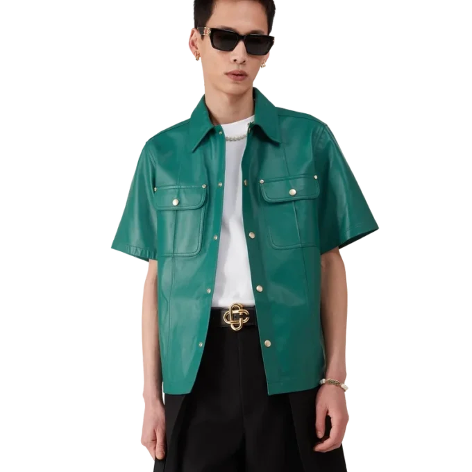 Leren overhemd met korte mouwen