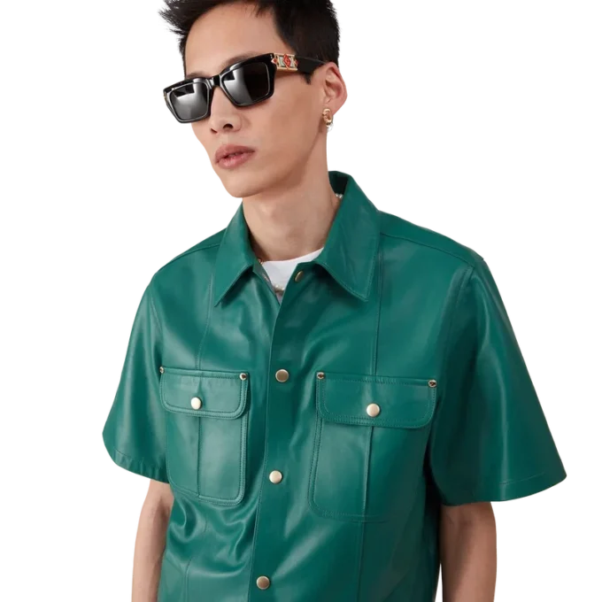 Leren overhemd met korte mouwen