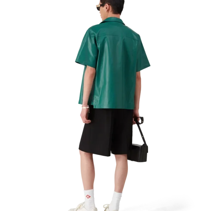 Leren overhemd met korte mouwen