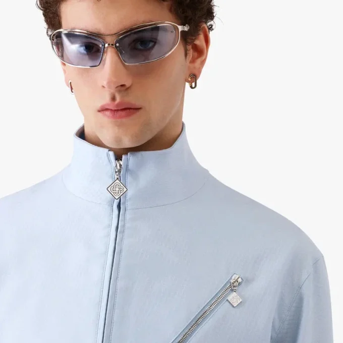 Lichtblauw jacquard jack met rits Lichtblauw jacquard jack met rits