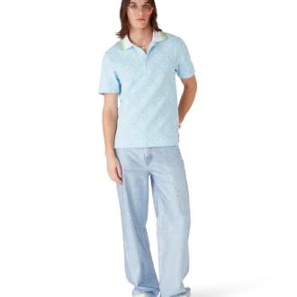 Lichtblauw jacquard poloshirt met korte mouwen