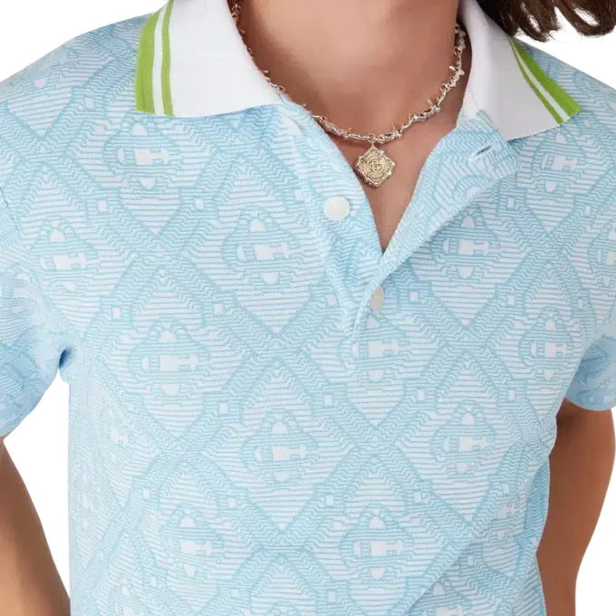 Lichtblauw jacquard poloshirt met korte mouwen