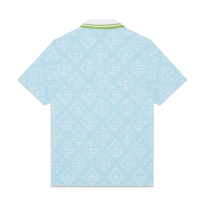 Lichtblauw jacquard poloshirt met korte mouwen