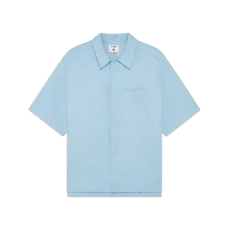 Lichtblauw monogram-overhemd met korte mouwen