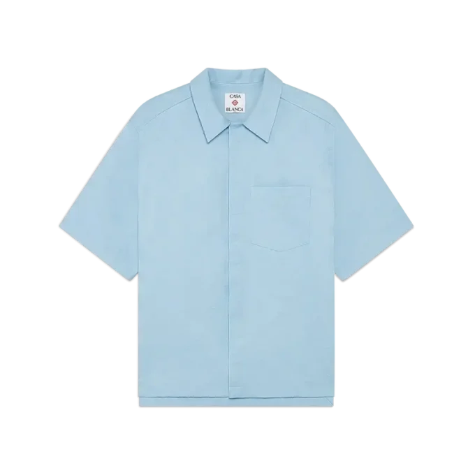 Lichtblauw monogram-overhemd met korte mouwen