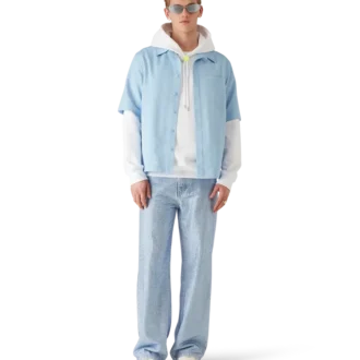 Lichtblauw monogram-overhemd met korte mouwen