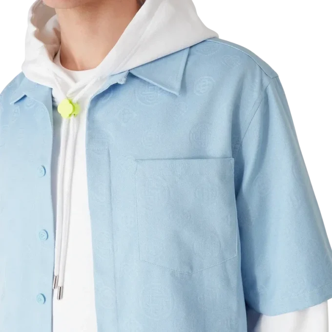 Lichtblauw monogram-overhemd met korte mouwen