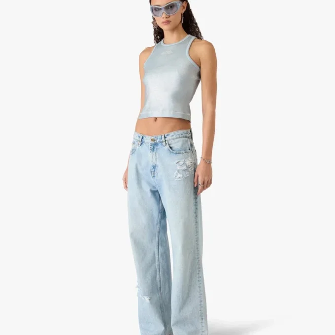 Lichtgewassen graffiti-denimjeans