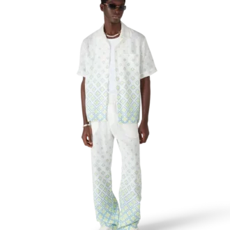 Linnen overhemd met korte mouwen en degrade monogram