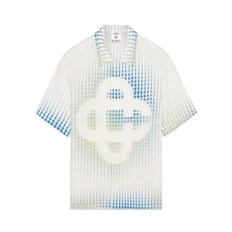 Linnen overhemd met korte mouwen en stippen