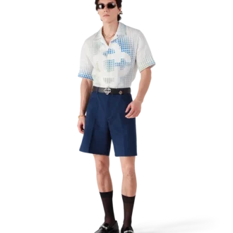 Linnen overhemd met korte mouwen en stippen