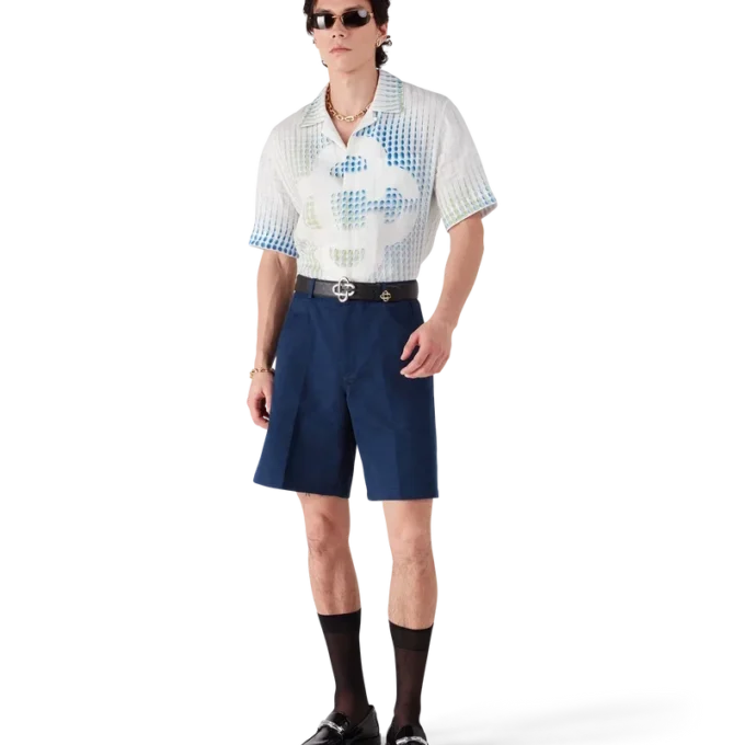 Linnen overhemd met korte mouwen en stippen Linnen overhemd met korte mouwen en stippen