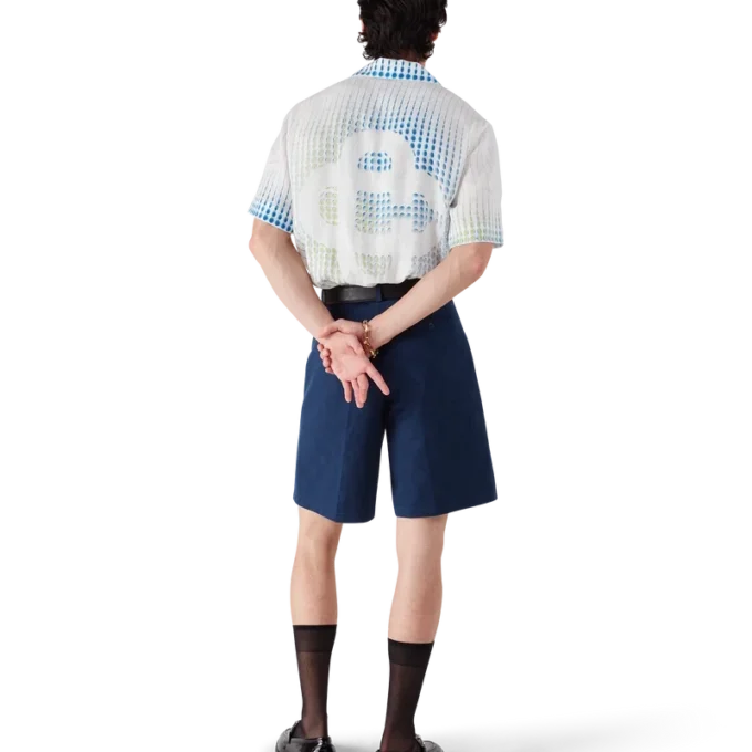 Linnen overhemd met korte mouwen en stippen Linnen overhemd met korte mouwen en stippen