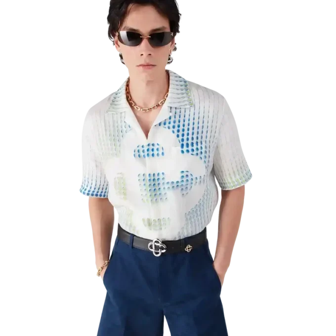 Linnen overhemd met korte mouwen en stippen Linnen overhemd met korte mouwen en stippen