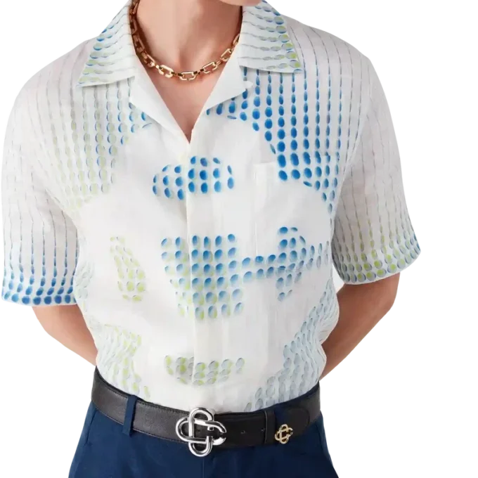 Linnen overhemd met korte mouwen en stippen Linnen overhemd met korte mouwen en stippen