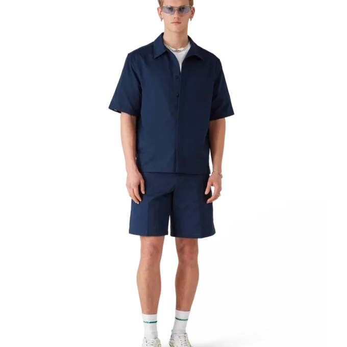 Marineblauw monogram overhemd met korte mouwen Marineblauw monogram overhemd met korte mouwen