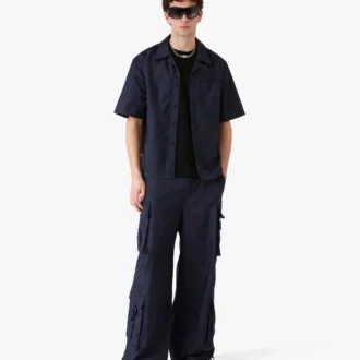 Marineblauw monogram-overhemd met korte mouwen