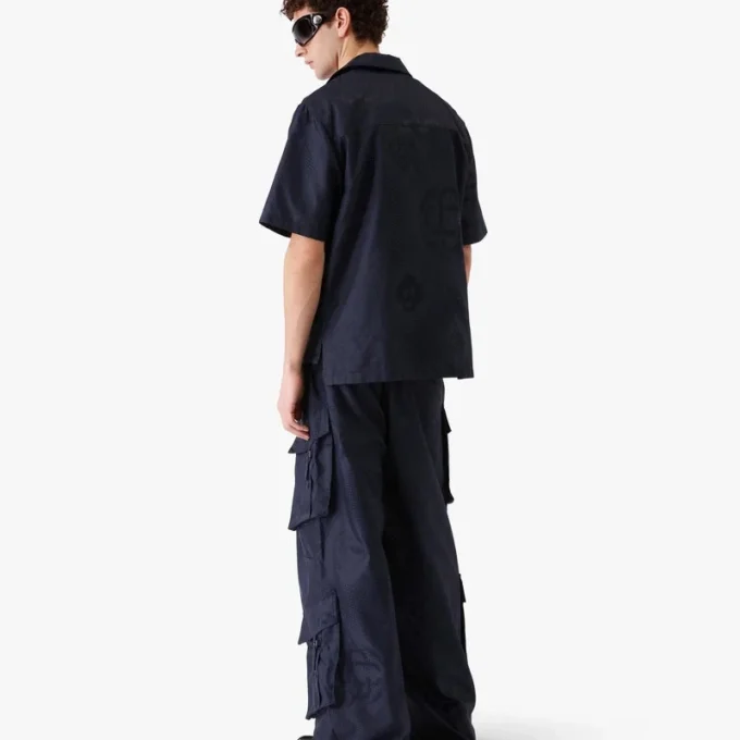 Marineblauw monogram-overhemd met korte mouwen Marineblauw monogram-overhemd met korte mouwen