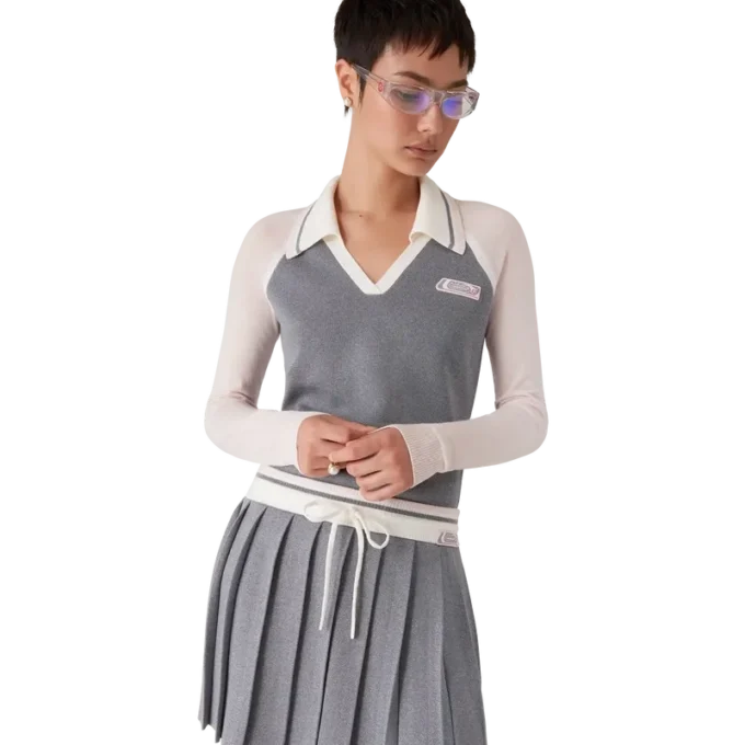 Merino Tennis-polo met lange mouwen