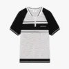 Metallic mesh gestreept poloshirt met korte mouwen en rits