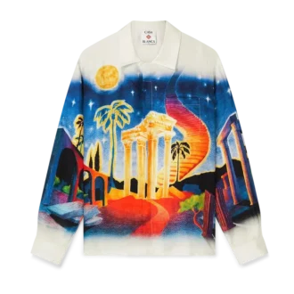 Midnight Acropolis zijden overhemd met lange mouwen