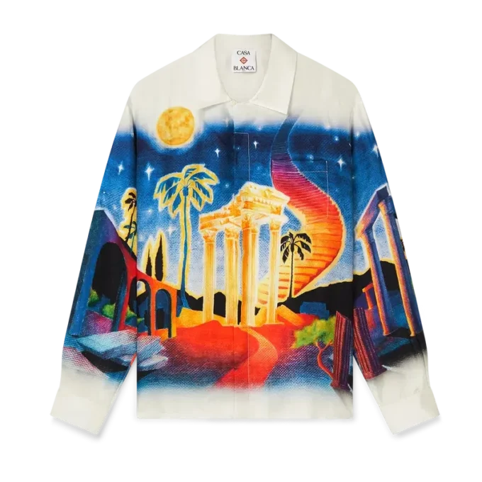 Midnight Acropolis zijden overhemd met lange mouwen