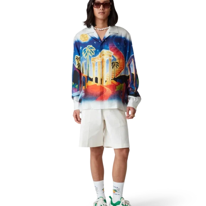 Midnight Acropolis zijden overhemd met lange mouwen