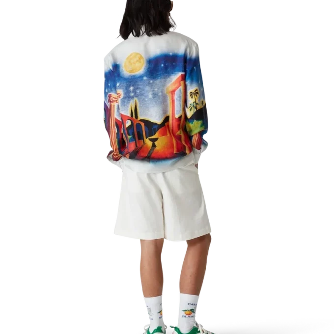 Midnight Acropolis zijden overhemd met lange mouwen