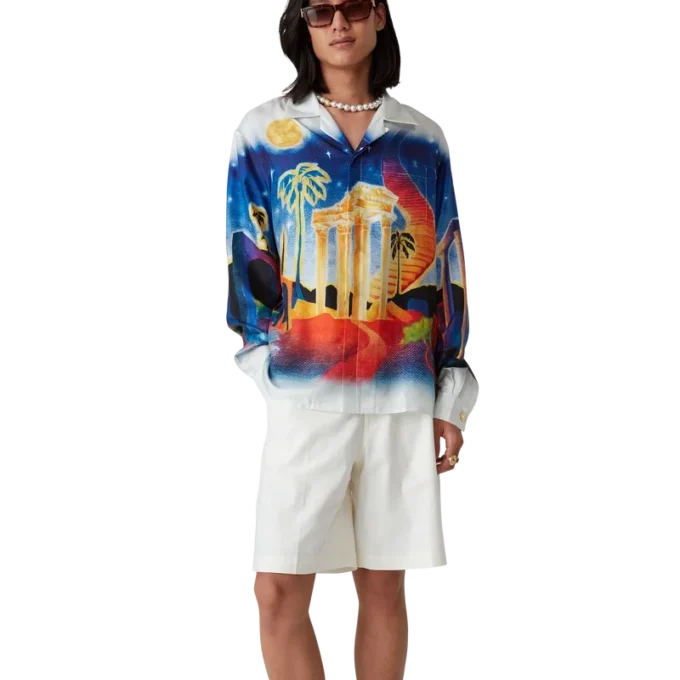 Midnight Acropolis zijden overhemd met lange mouwen