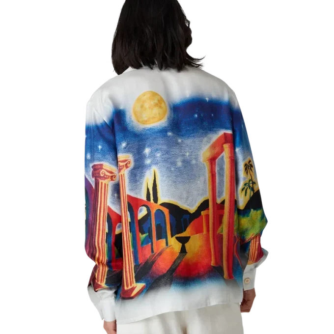 Midnight Acropolis zijden overhemd met lange mouwen