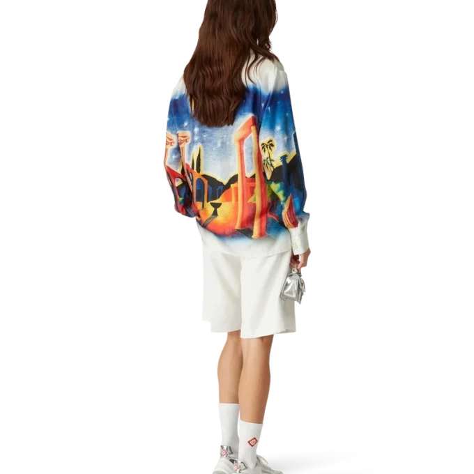 Midnight Acropolis zijden overhemd met lange mouwen