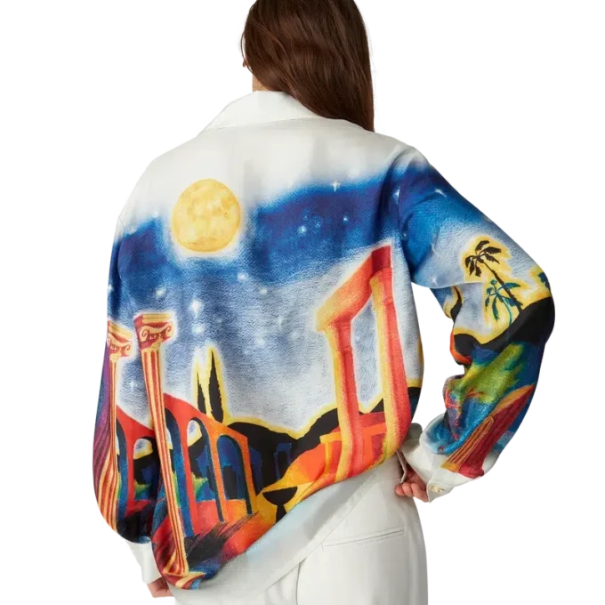 Midnight Acropolis zijden overhemd met lange mouwen