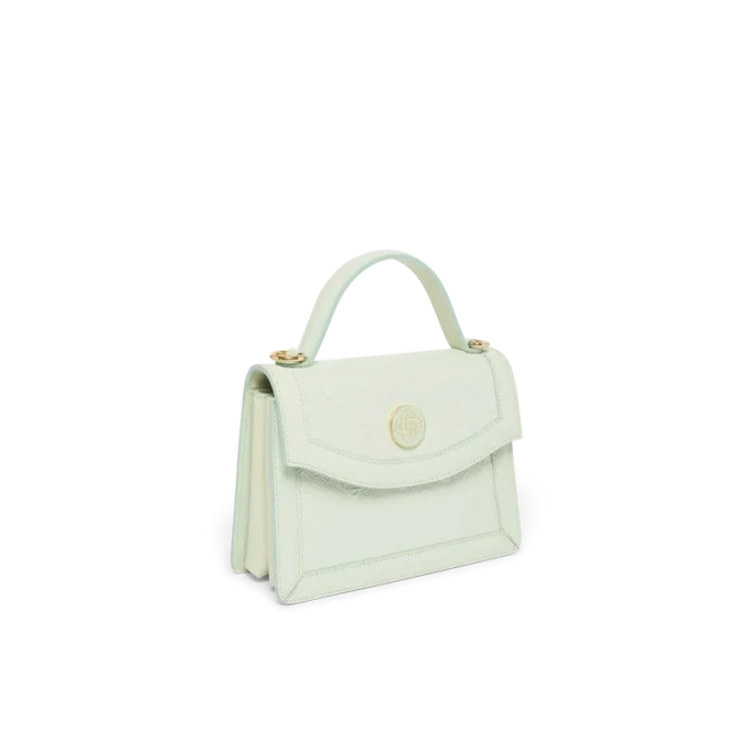 Mini Jeanne-tas met mintkleurig monogram in reliëf