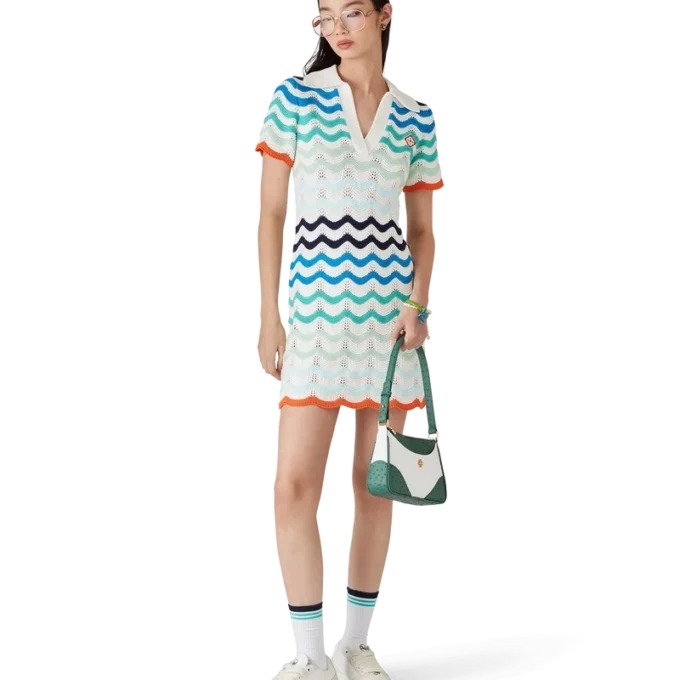 Mini-jurk met gehaakt golfpatroon in kleurverloop Mini-jurk met gehaakt golfpatroon in kleurverloop