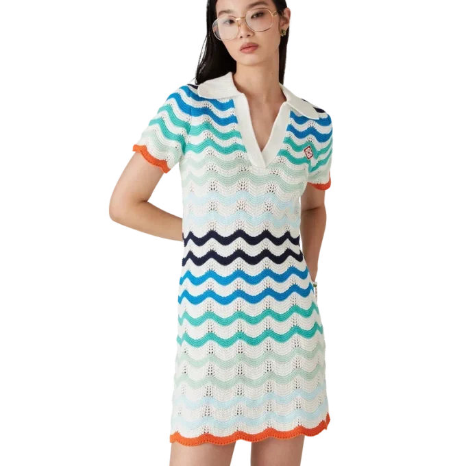 Mini-jurk met gehaakt golfpatroon in kleurverloop Mini-jurk met gehaakt golfpatroon in kleurverloop