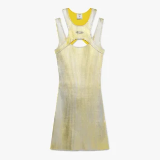 Mini-jurk met gele foliedruk Mini-jurk met gele foliedruk