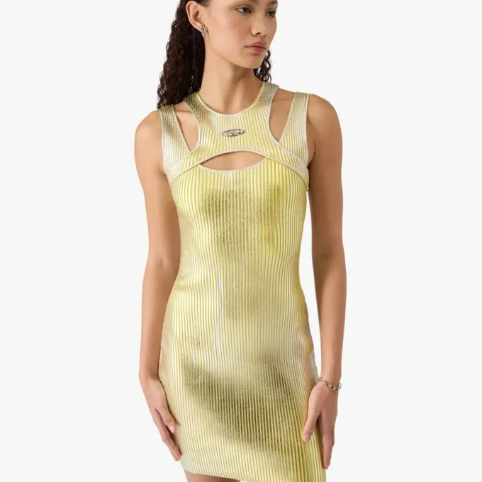 Mini-jurk met gele foliedruk