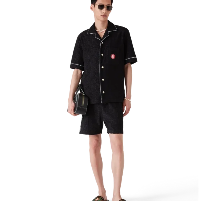 Monogram Jacquard T-shirt met korte mouwen van badstof Monogram Jacquard T-shirt met korte mouwen van badstof