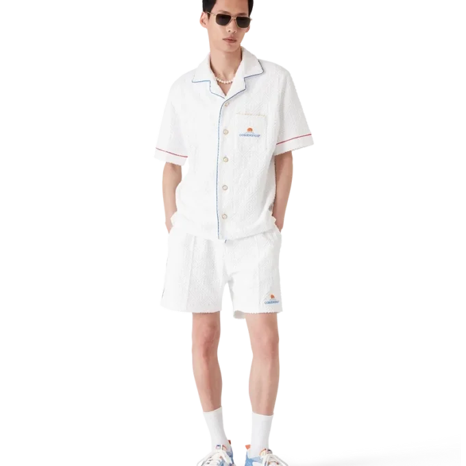 Monogram Jacquard T-shirt met korte mouwen van badstof Monogram Jacquard T-shirt met korte mouwen van badstof