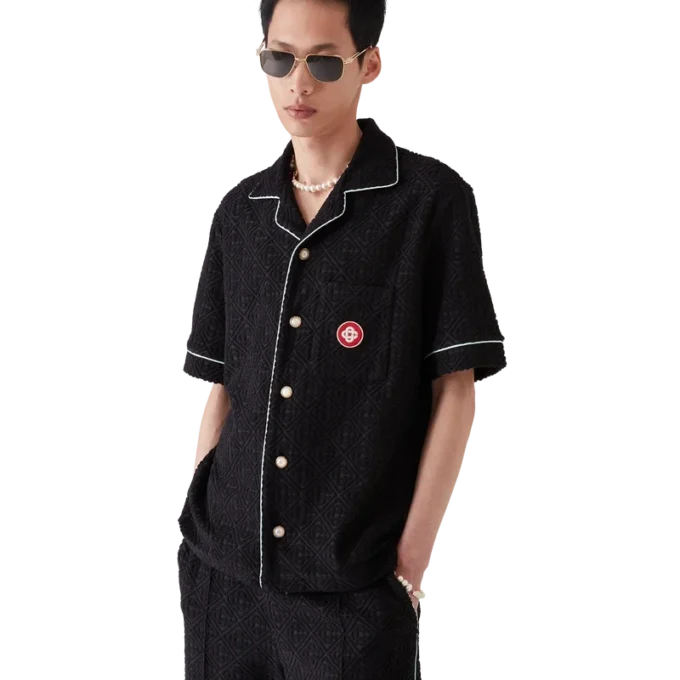 Monogram Jacquard T-shirt met korte mouwen van badstof Monogram Jacquard T-shirt met korte mouwen van badstof