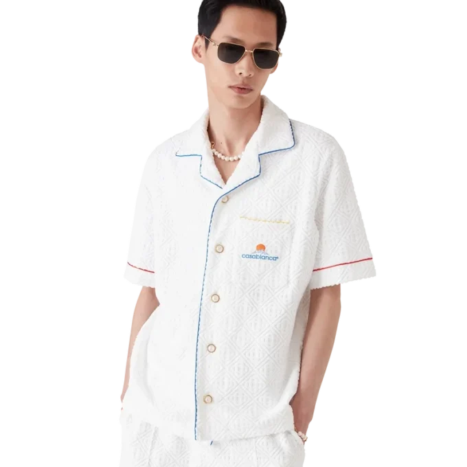 Monogram Jacquard T-shirt met korte mouwen van badstof Monogram Jacquard T-shirt met korte mouwen van badstof