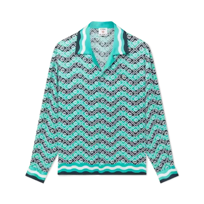 Monogram Wave zijden overhemd met lange mouwen