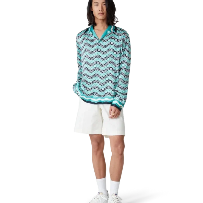 Monogram Wave zijden overhemd met lange mouwen