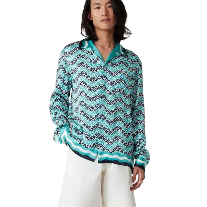 Monogram Wave zijden overhemd met lange mouwen