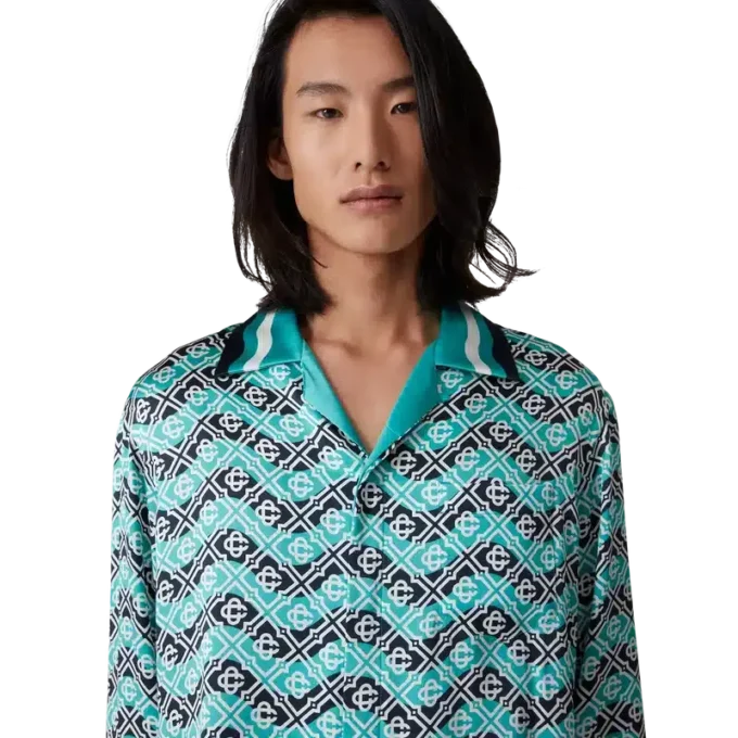 Monogram Wave zijden overhemd met lange mouwen