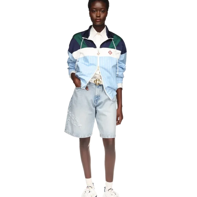 Nylon trainingsjack met krijtstreep