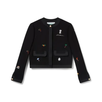 Op maat gemaakt wollen jasje met geborduurd motief