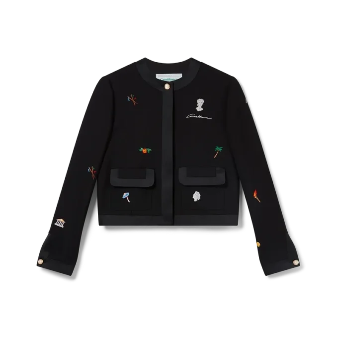 Op maat gemaakt wollen jasje met geborduurd motief Op maat gemaakt wollen jasje met geborduurd motief