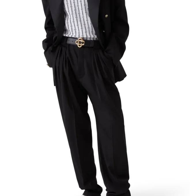 Op maat gemaakte broek van wol met vijf plooien Op maat gemaakte broek van wol met vijf plooien